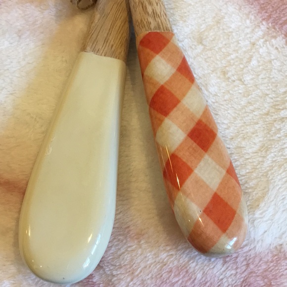 Gather Fall Thanksgiving Autumn Salad Server Set Salad Utensils, NWT Wood Enamel - Picture 8 of 16